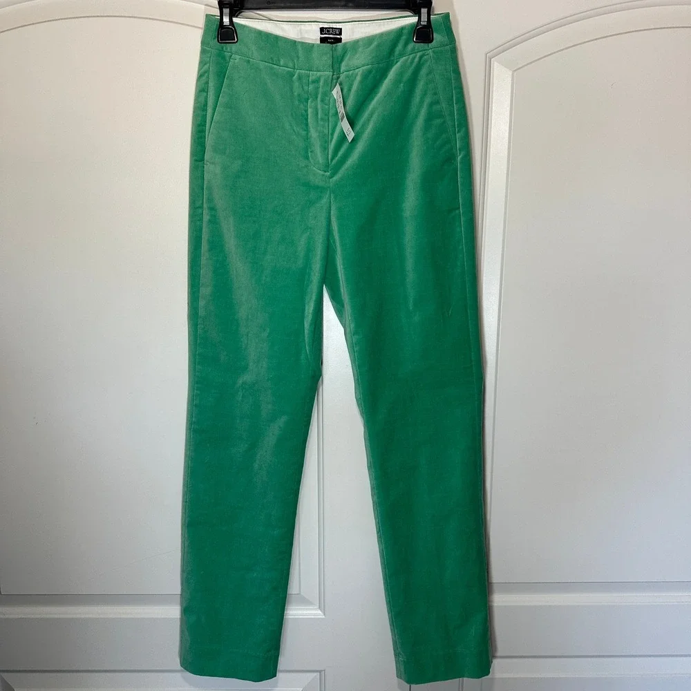 NWT J. Crew Kate Straight-leg Pant in Stretch Velvet Green Bright Womens 0 - Picture 2 of 7
